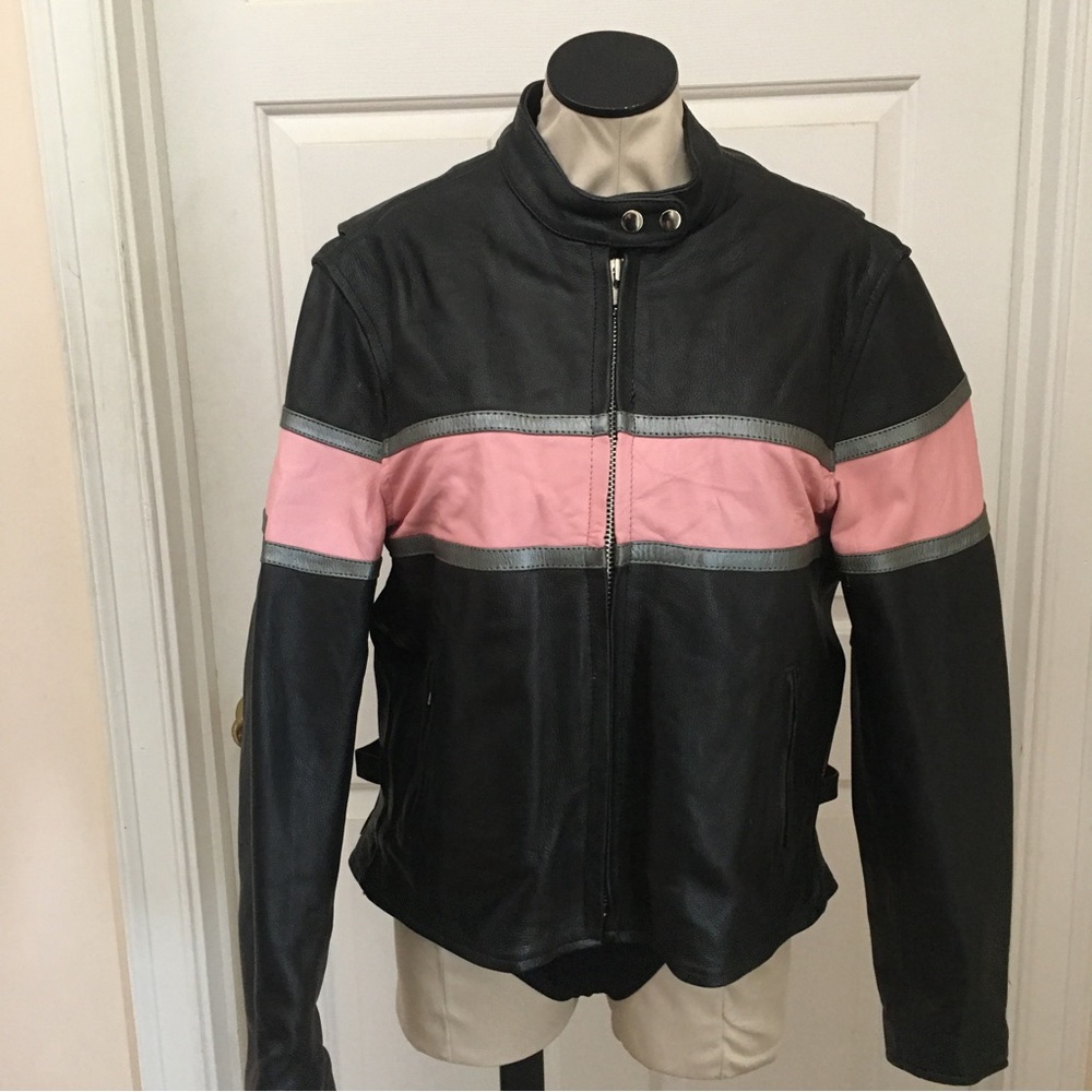 Hot Leathers Womens Motorcycle Jacket**TRENDY BLACK & PINK LEATHER***Sz 2XL